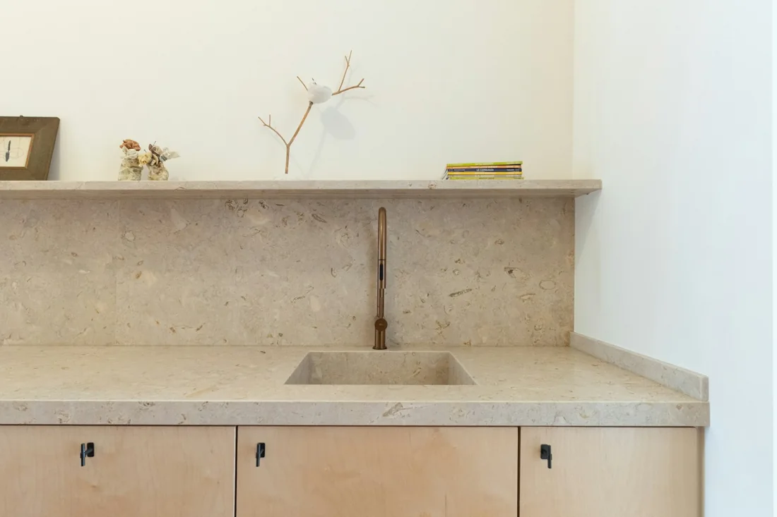 Contemporary sink with stone finishes