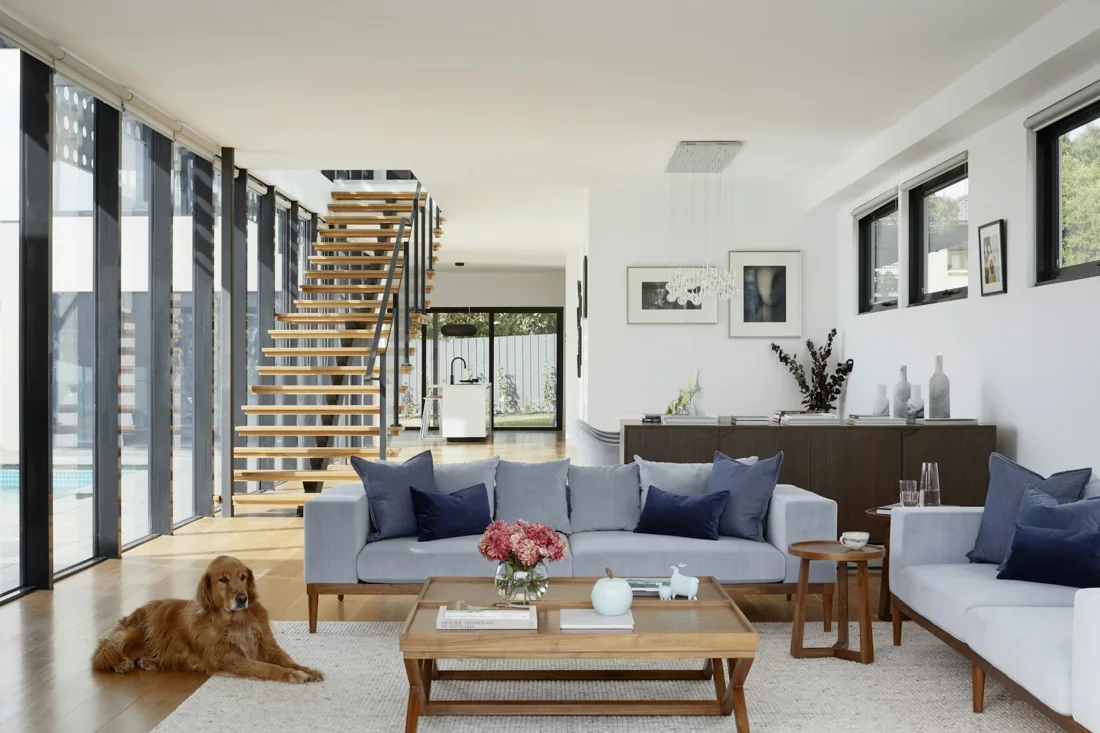 Contemporary open interior with architectural finishes
